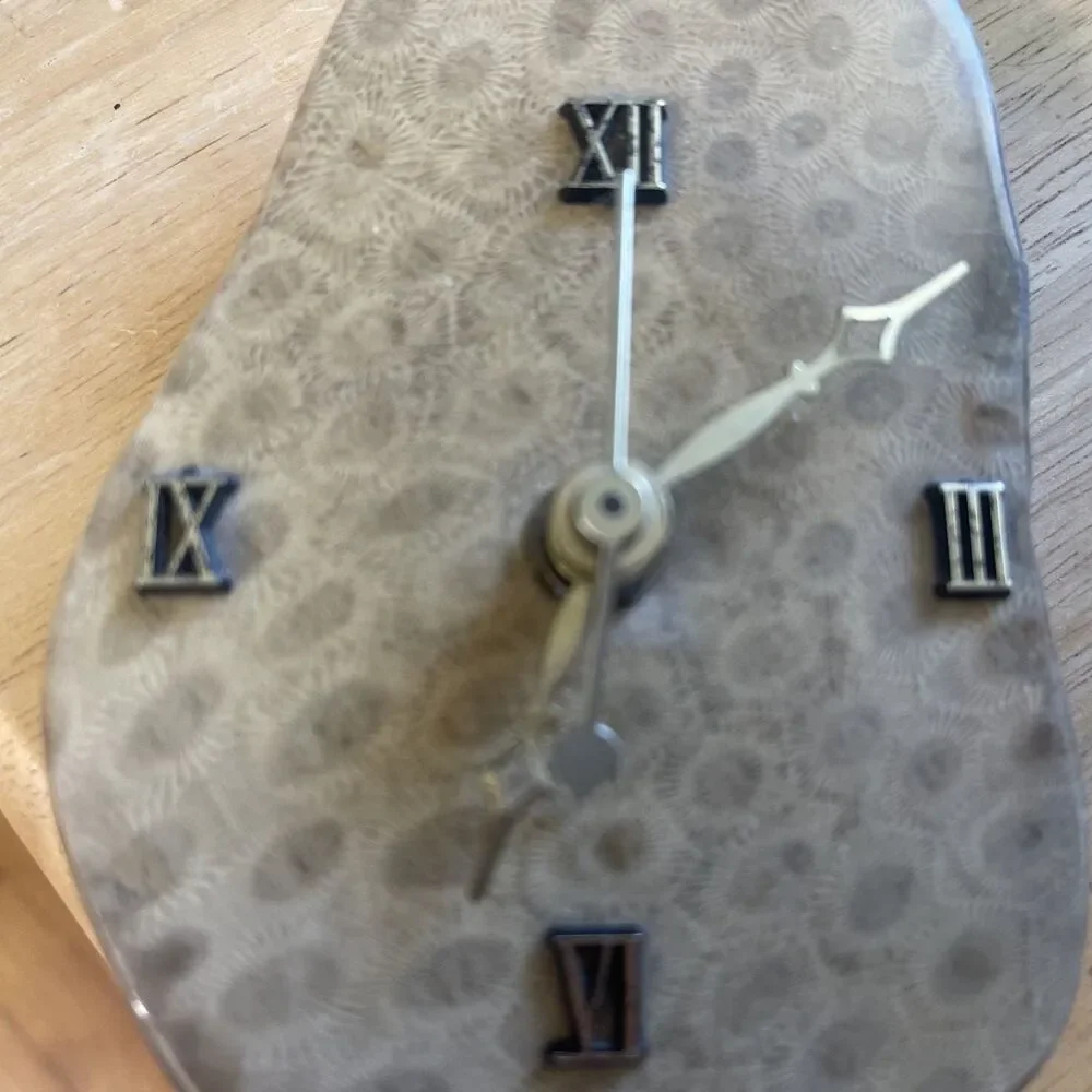 VTG Cut Stone Slab Hanging Wall Clock Geniune Petoskey Stone Michigan USA WORKS